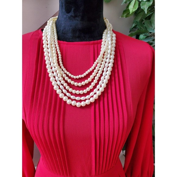 Women's Solid Red Polyester Round Neck Long Sleeve Knee Length Dress Size Small - Picture 3 of 12